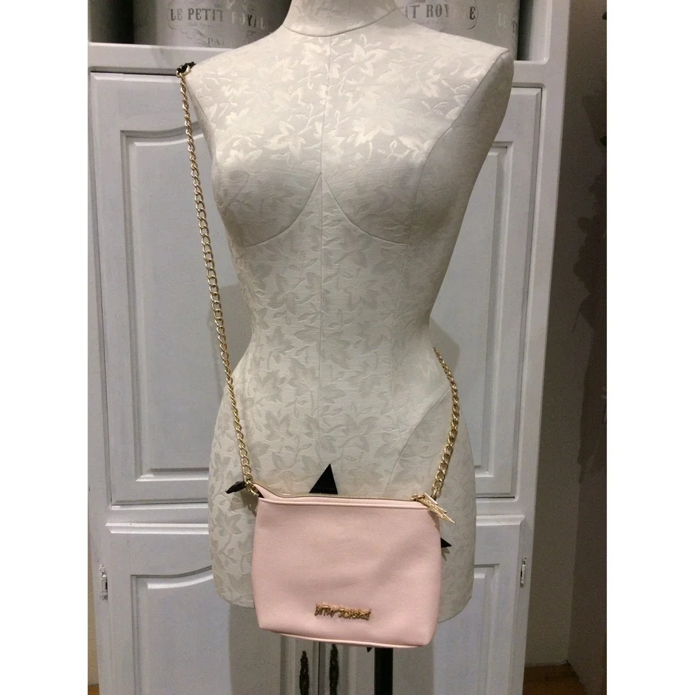 Betsey Johnson Leopard print pink cross body purse bag clutch small faux leather